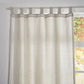 Close-up of the top of cool grey linen drapery