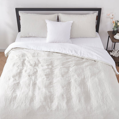 Two Tone Cool Gray and White Linen Duvet Cover and Pillowcases