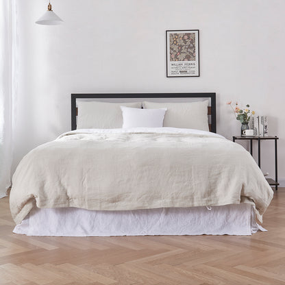 Cool Gray and White Two Tone Linen Duvet Cover on Bed