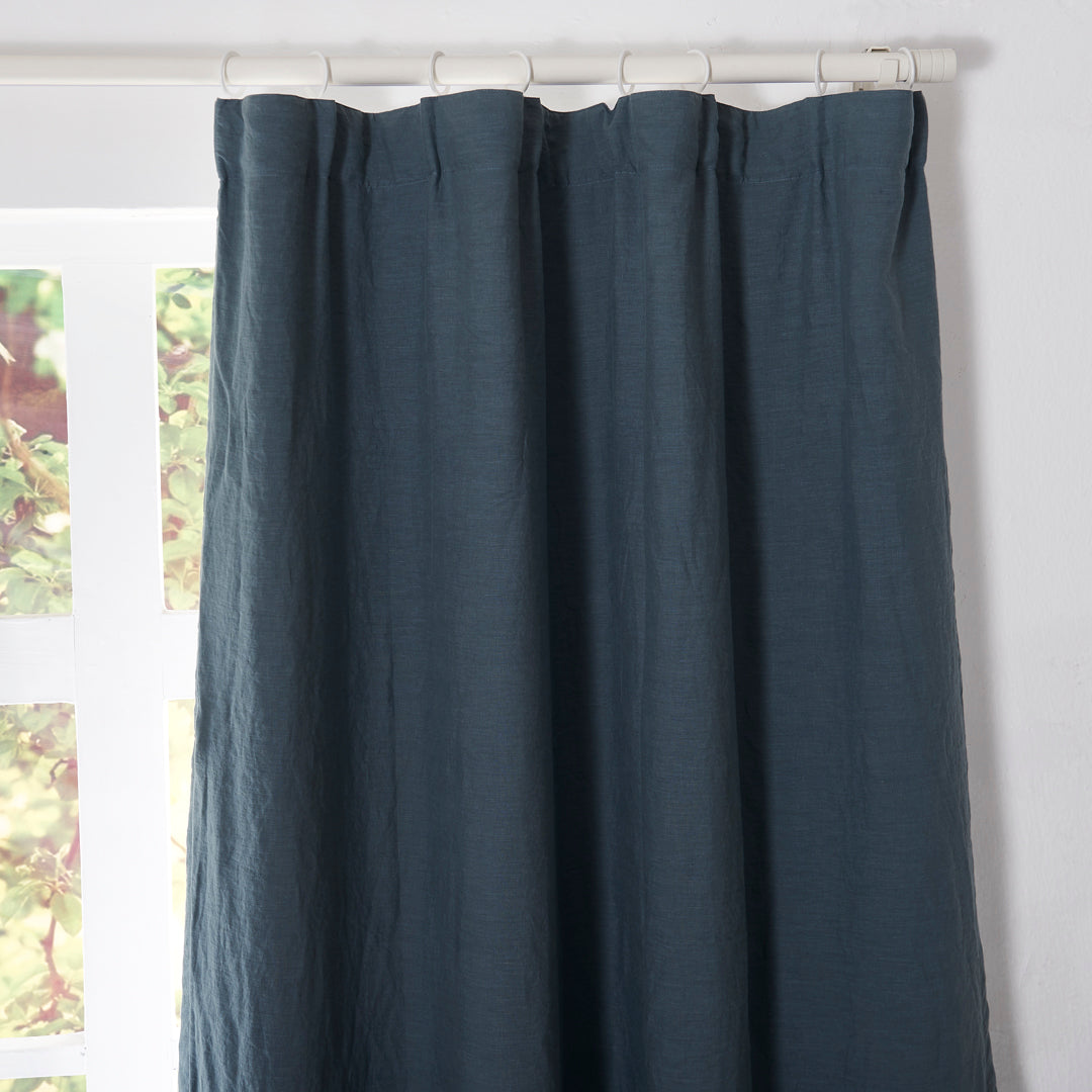 Top of French Blue Linen Curtain with Blackout Lining