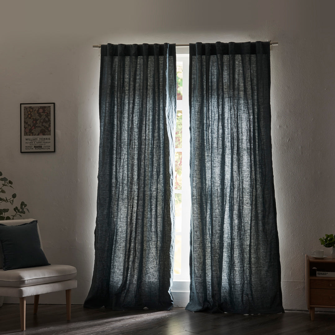Closed of Linen French Blue Curtain with Cotton Lining