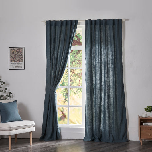 French Blue Linen Drapery With Cotton Lining on Windows