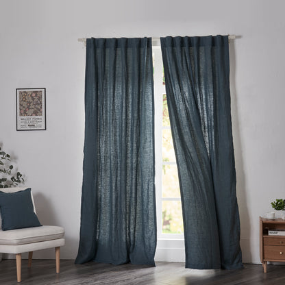 French Blue Linen Curtains With Cotton Lining
