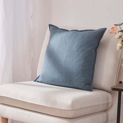 French Blue Linen Pillow Cover with Embroidery Edge