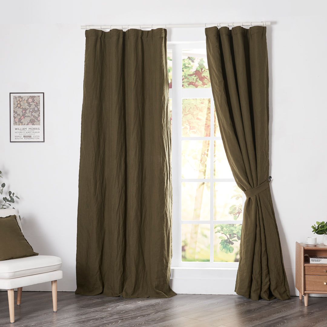 Olive Green Linen Blackout Curtains on Window