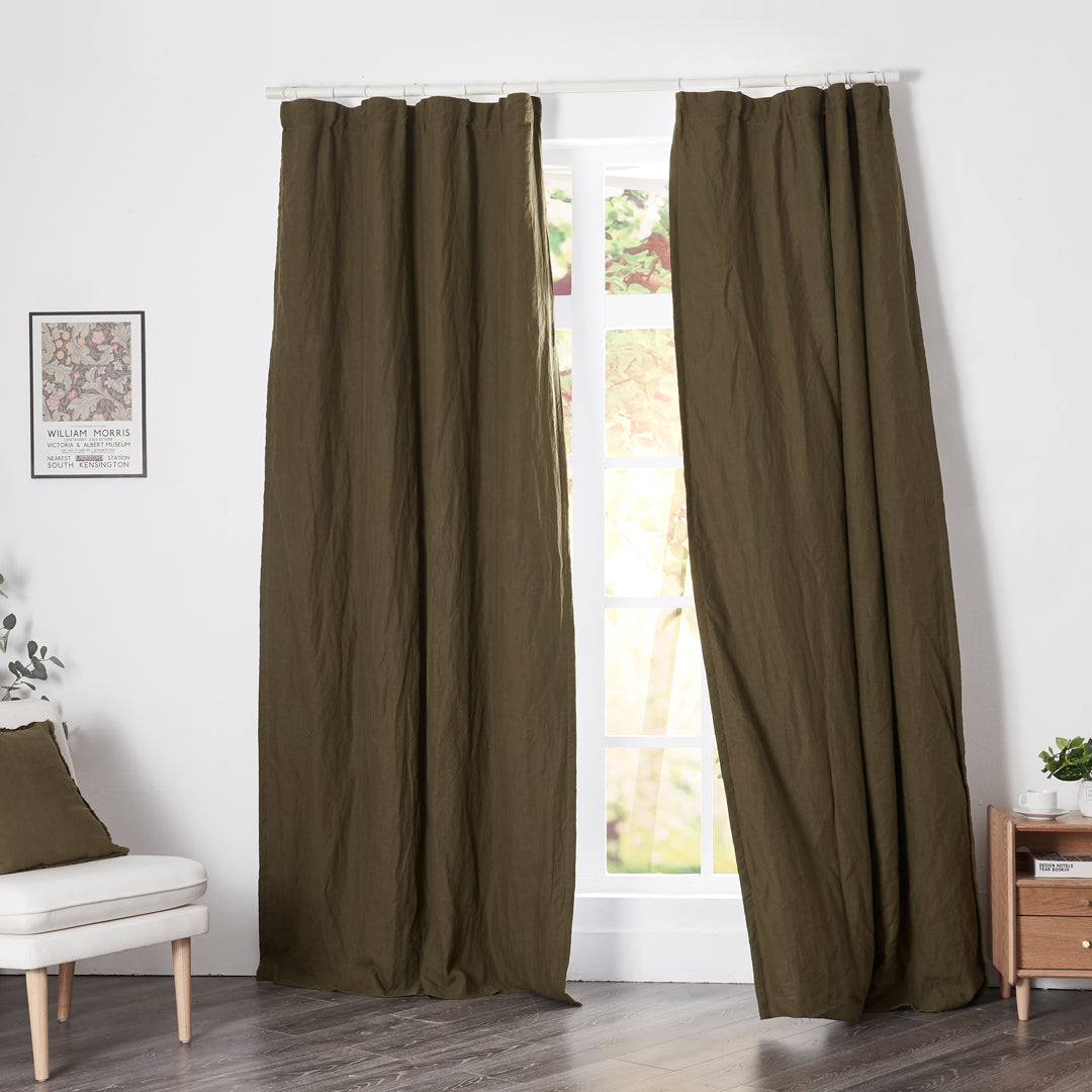 Olive Green Linen Curtains With Blackout Lining on Window