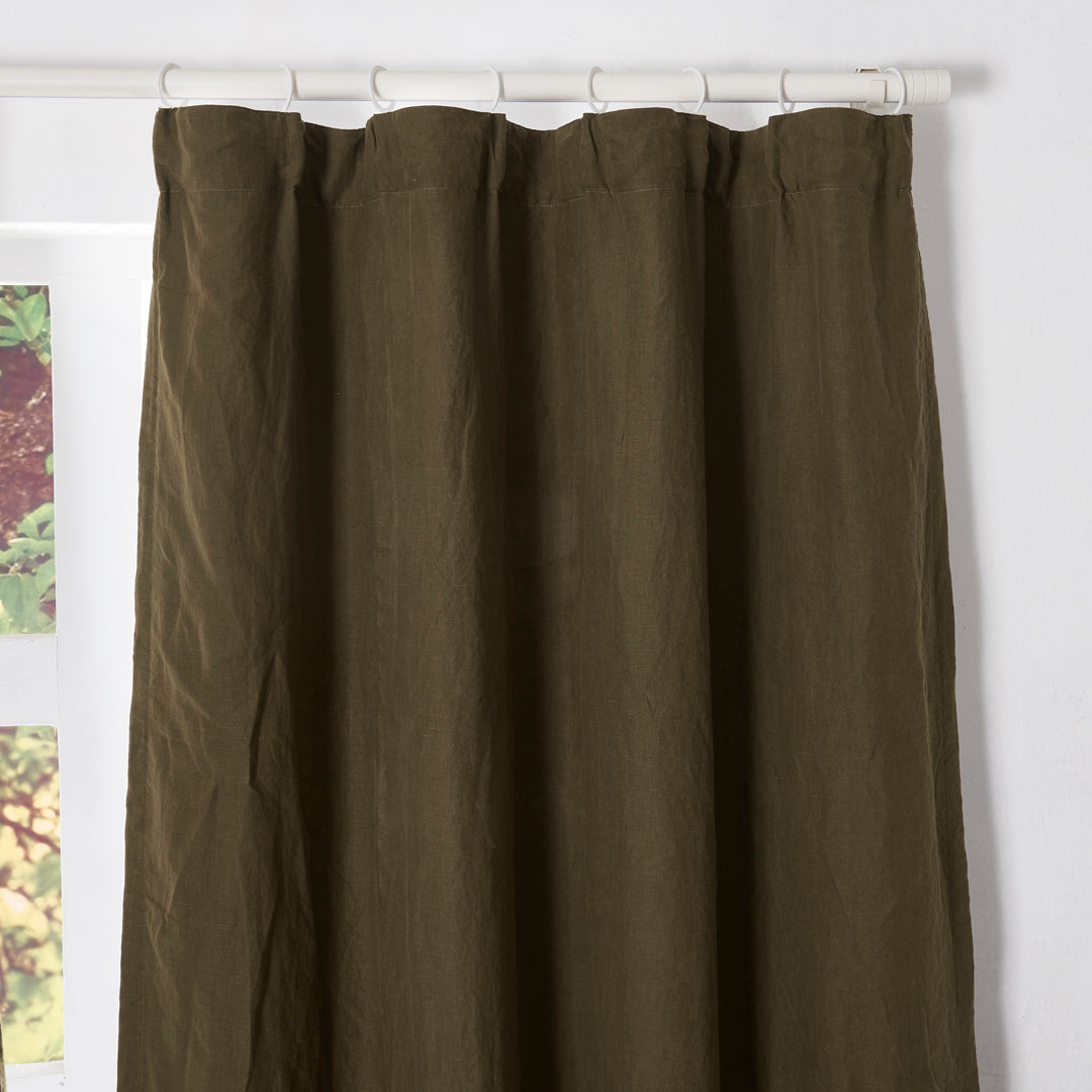 Top of Olive Green Linen Blackout Curtains