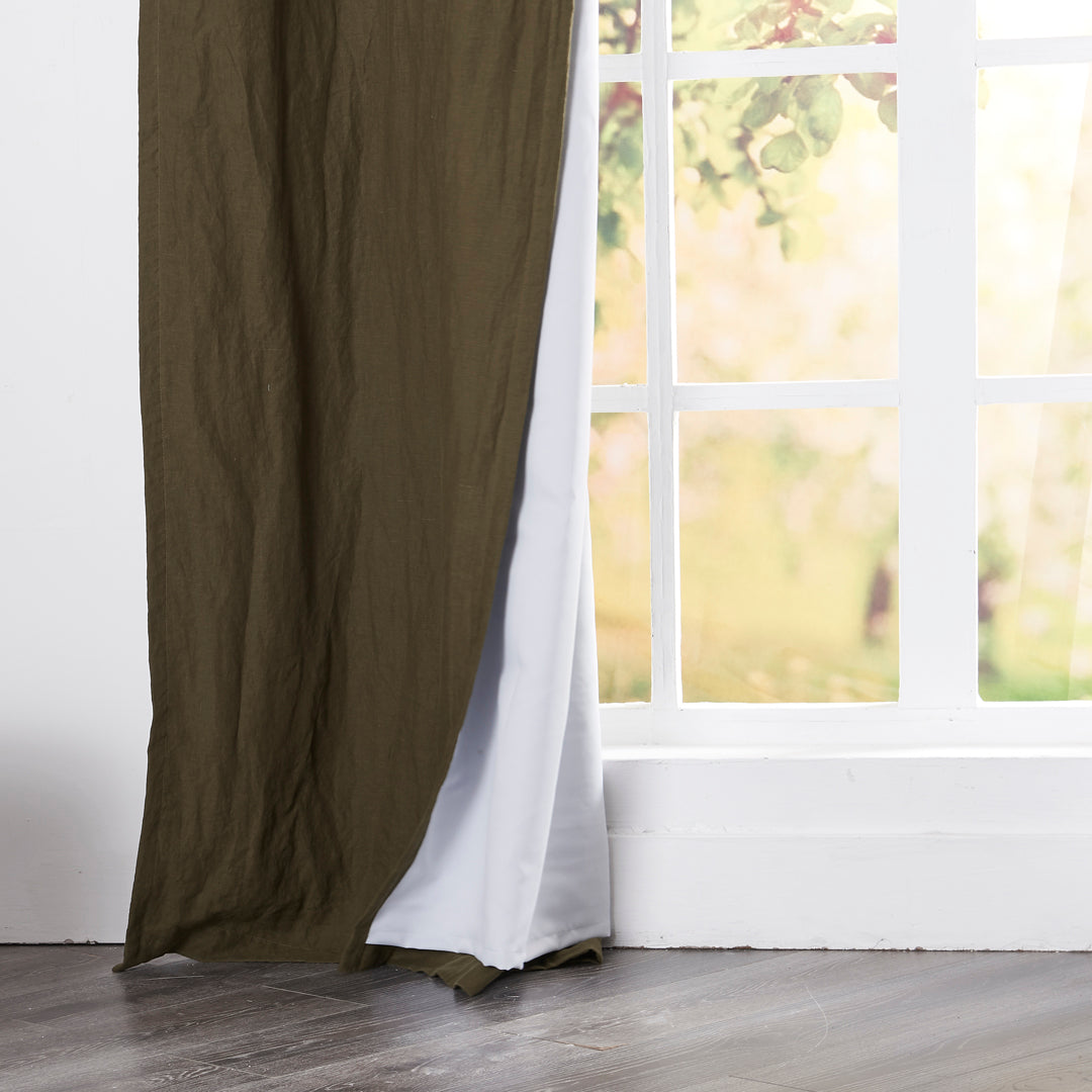 Blackout Lining of Olive Green Linen Curtain