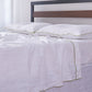 White Linen Flat Sheet with Leek Green Embroidered Edge