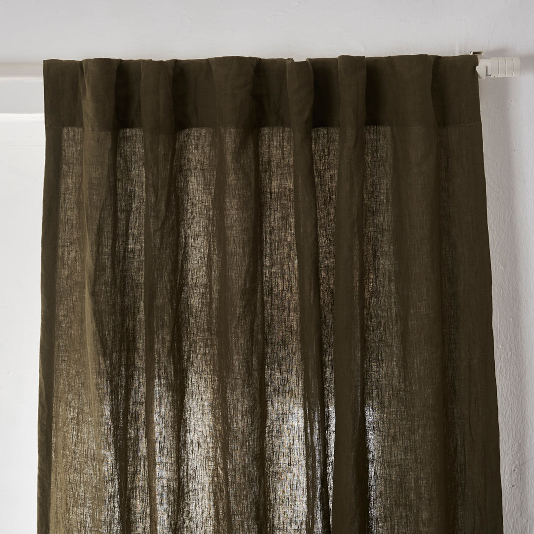 Top of Olive Green Linen Curtain