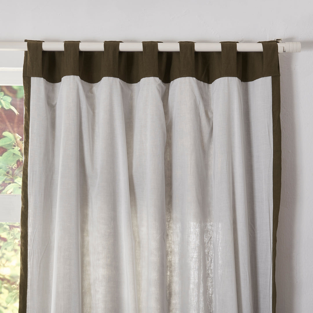 Cotton Lined Back of Olive Green Linen Curtain Panel