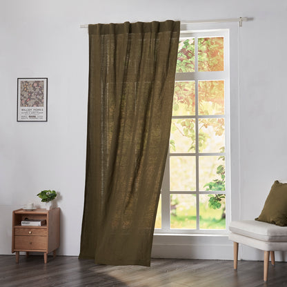 Olive Green Linen Curtain With Back Tab on Window