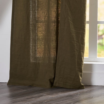 Hem of Olive Green Linen Curtains
