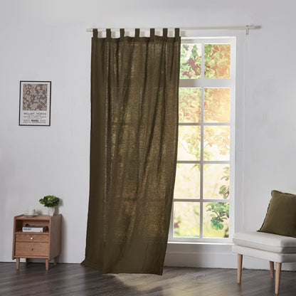 Olive Green Linen Curtains With Tab Top on Window