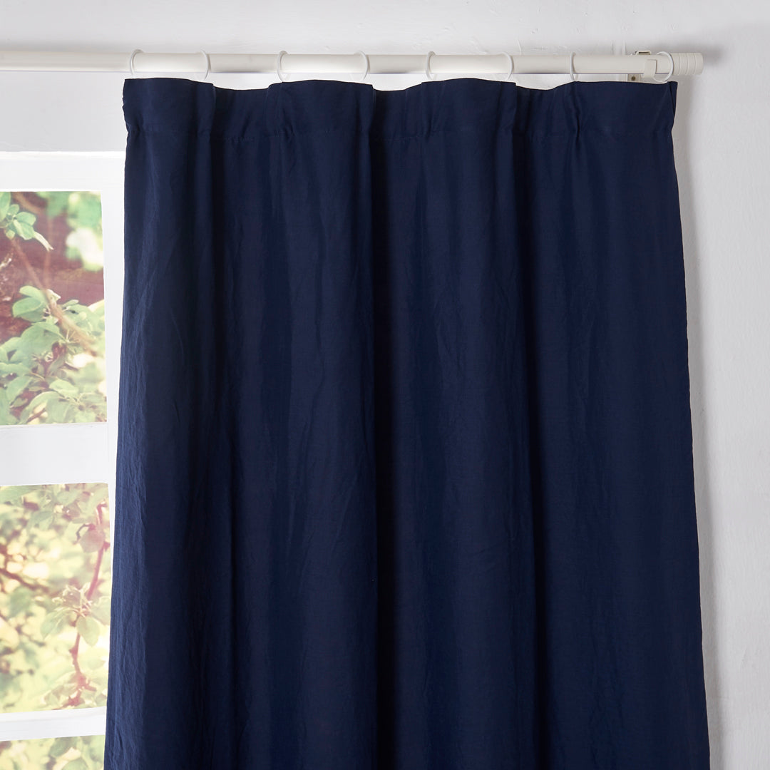 Indigo Blue Linen Curtain Panel Hung with Rings
