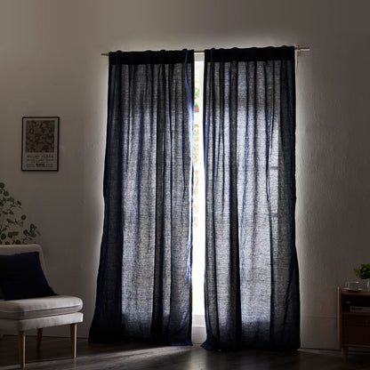 Closed Indigo Blue Linen Curtains With Cotton Lining