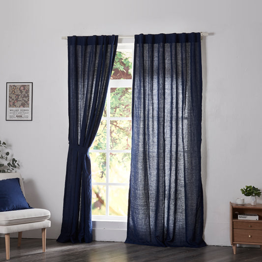 Indigo Blue Linen Drapery With Cotton Lining on Window