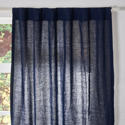 Top of Indigo Blue Linen Curtain Panel