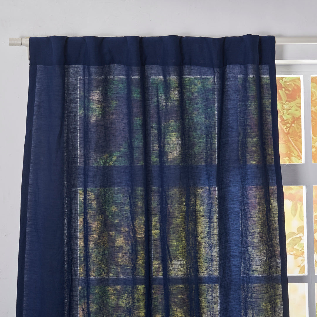 Back Tab Top of Indigo Blue Linen Curtain Panel