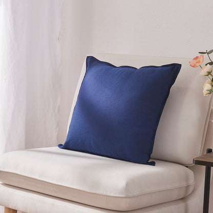 Indigo Blue Linen Throw Pillow Cover with Embroidery Edge