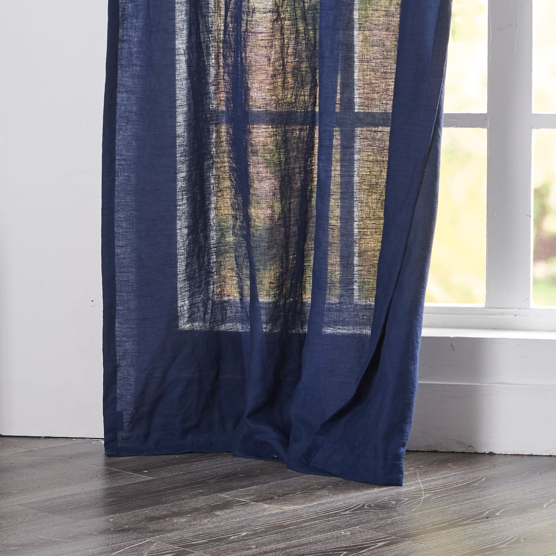 Hem of Indigo Blue Linen Curtain