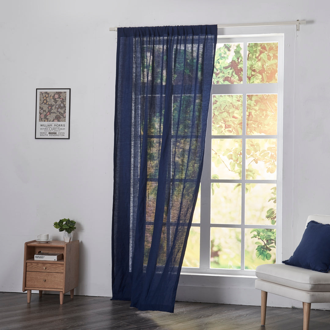 Indigo Blue Linen Rod Pocket Curtain Panel