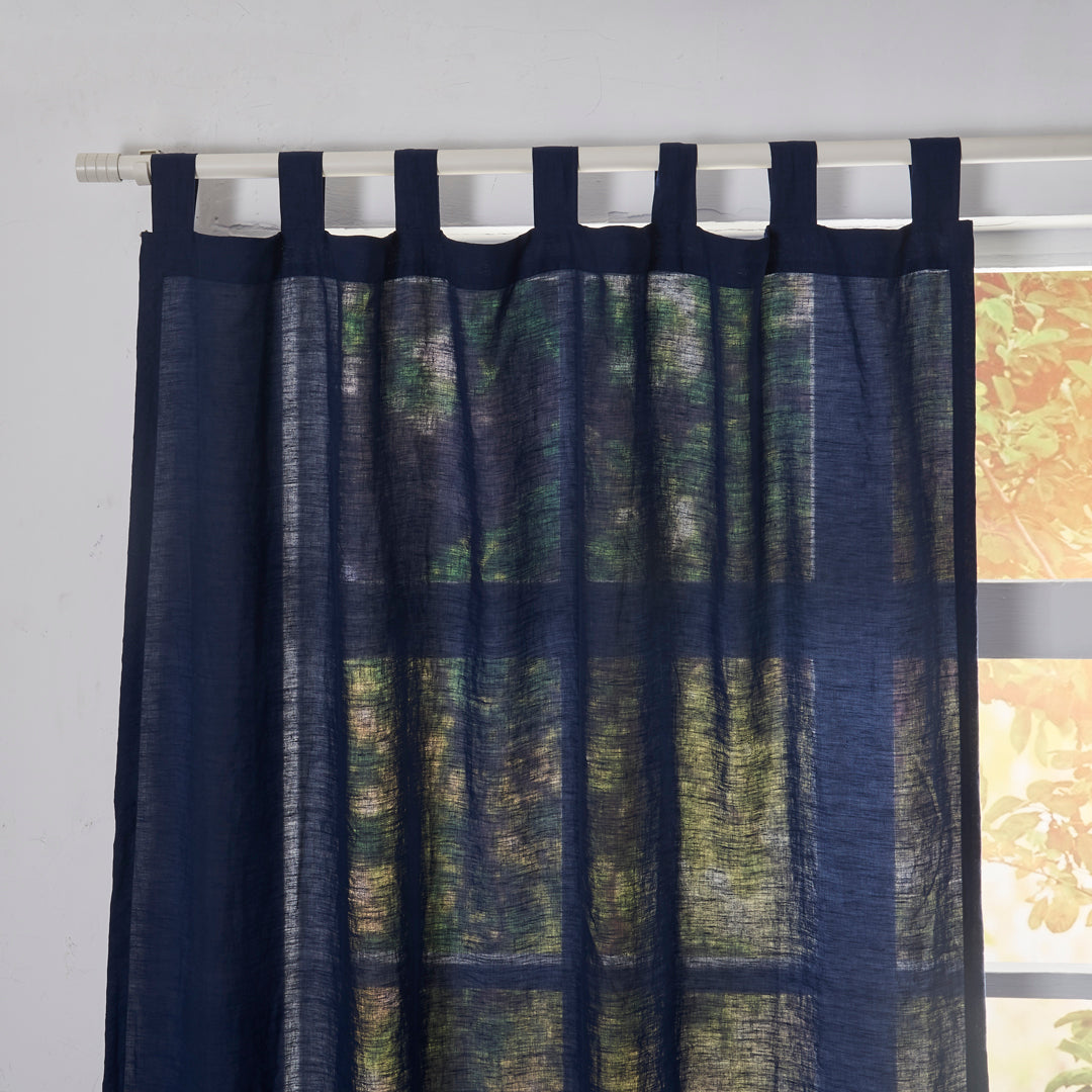 Indigo Blue 100% Linen Curtain Panel with Tab Top