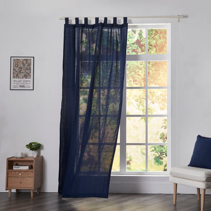 Indigo Blue Linen Curtain With Tab Top on Window