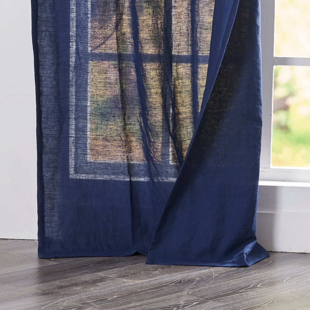 Hem Detail of Indigo Blue Linen Curtain Panel
