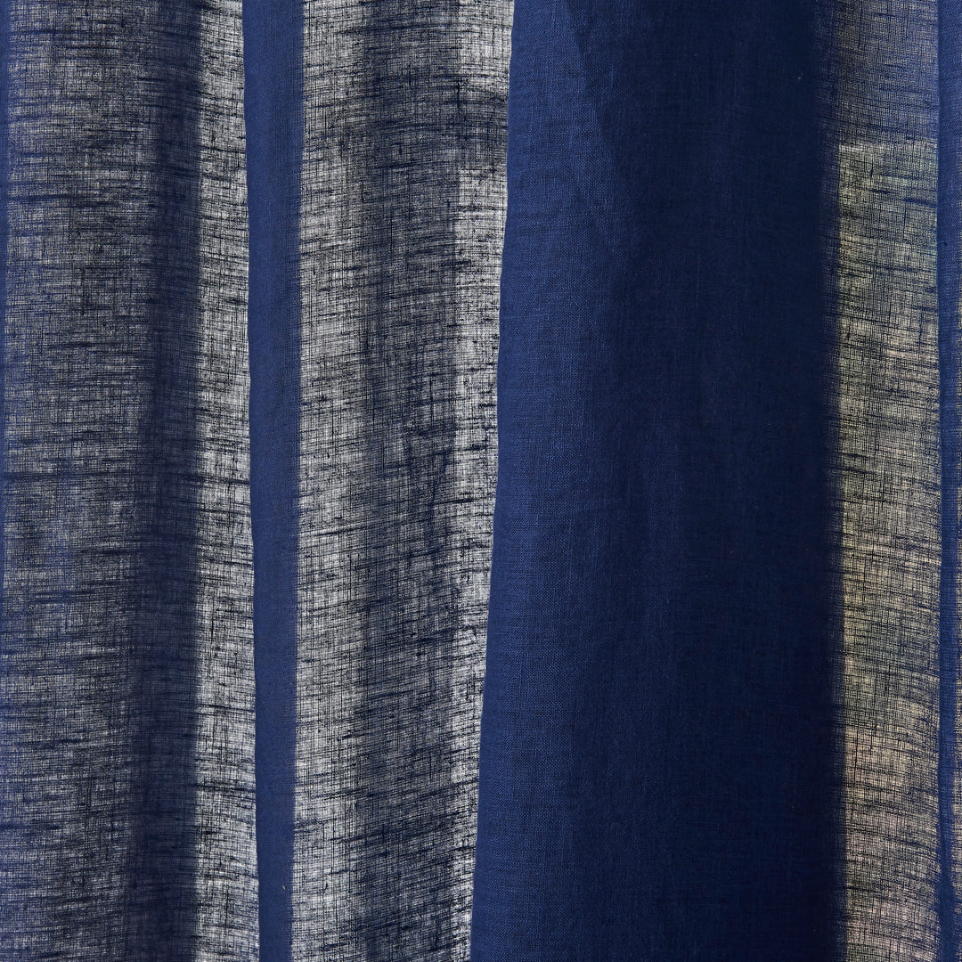 Textured Linen Indigo Blue Semi-Sheer Curtain Panel