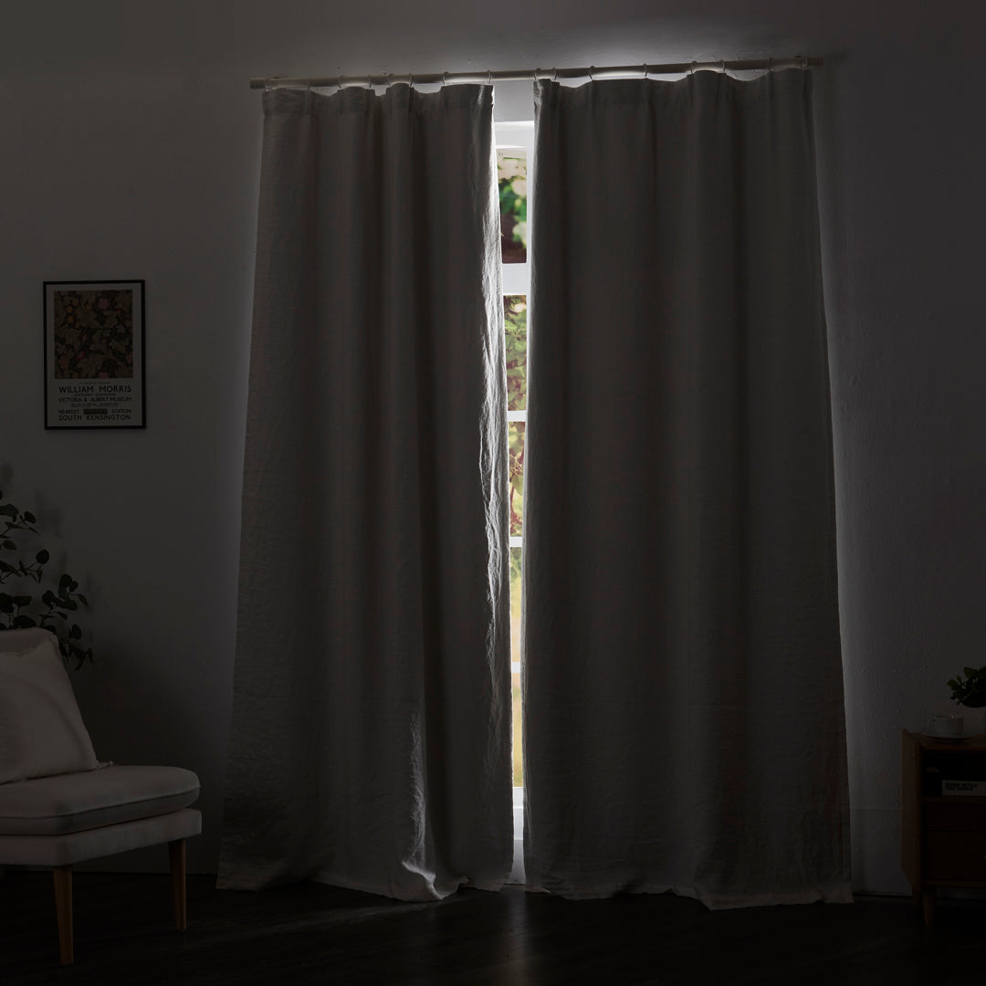 Ivory Linen Blackout Curtains Closed Over Window