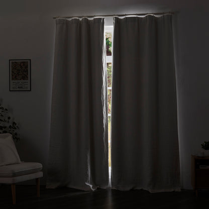 Ivory Linen Blackout Curtains Closed Over Window