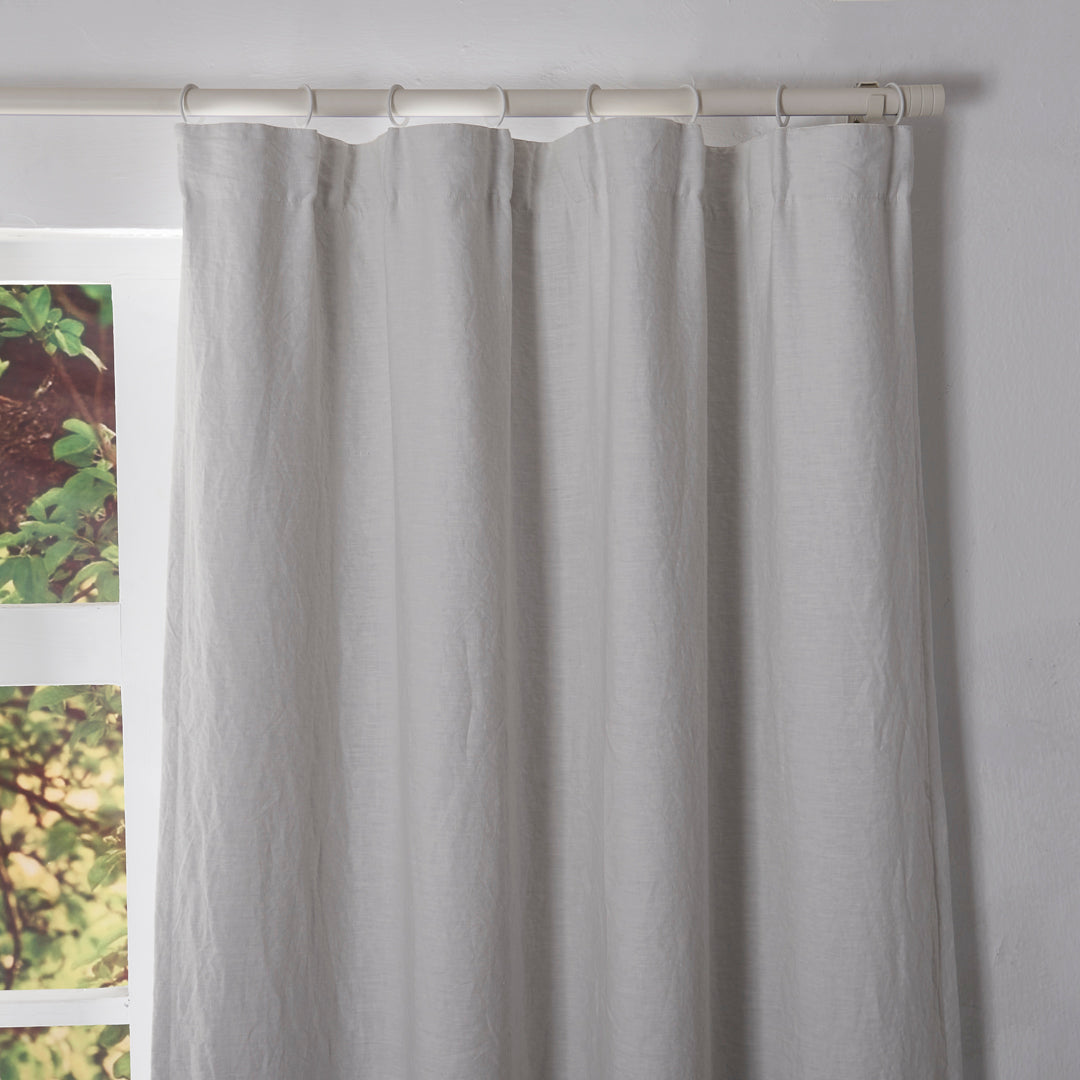 Ivory Linen Blackout Curtain Hung with Curtain Rings