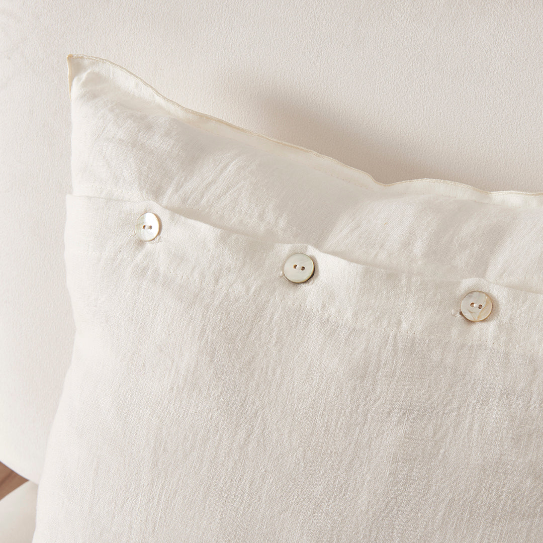 Pearl Buttons on Ivory Linen Throw Pillow Cushion Cover