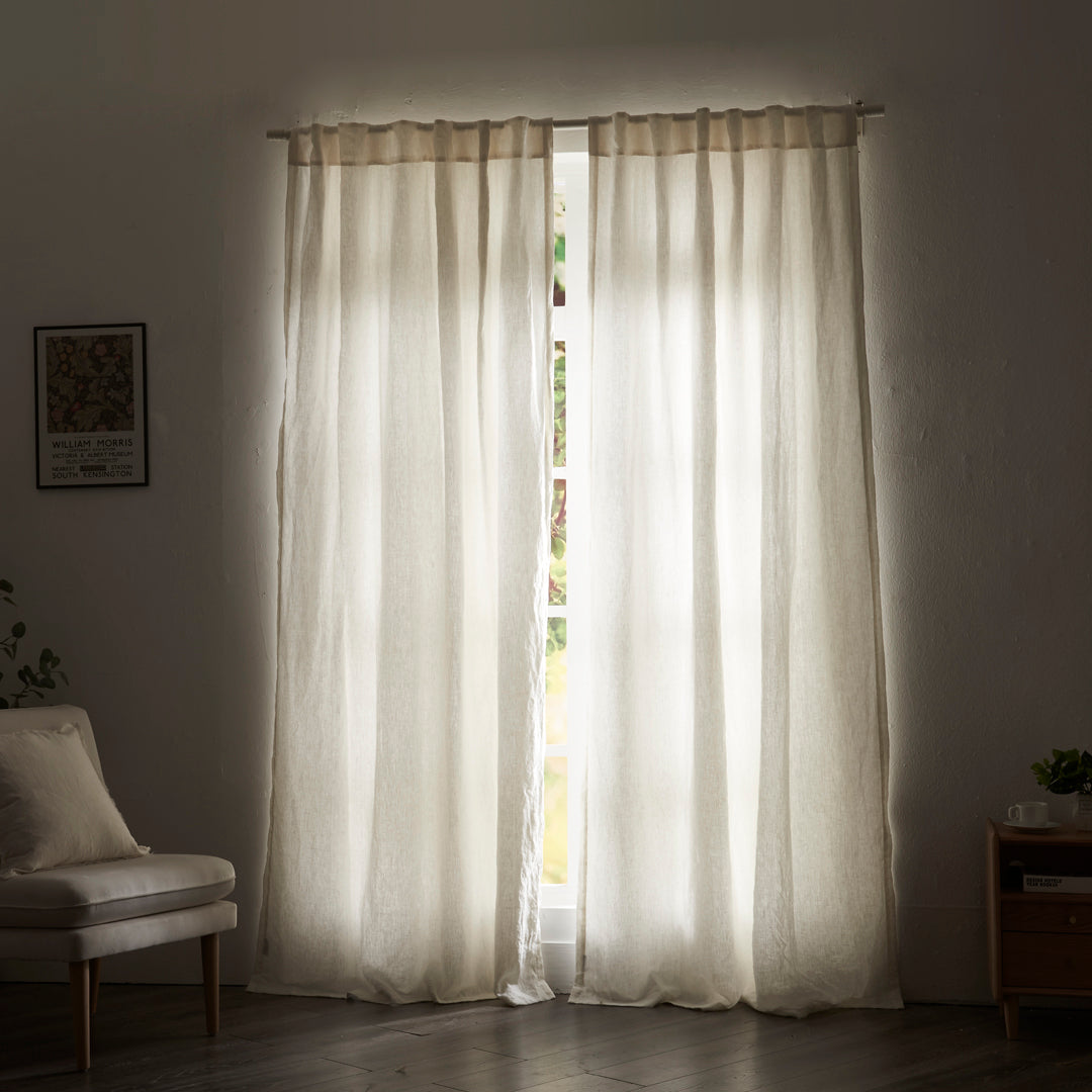 Ivory Linen Curtains With Cotton Lining Closed Over Window