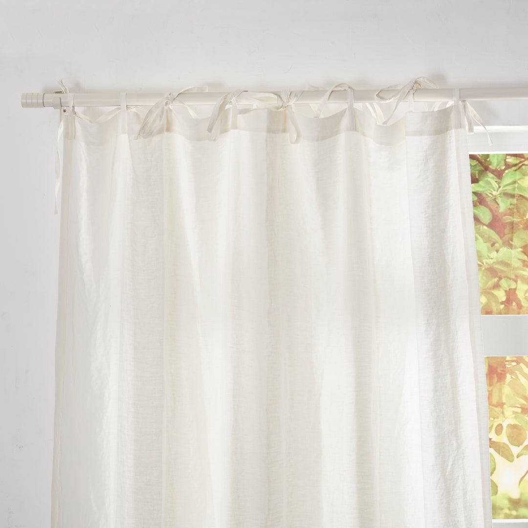 Tie Top on Ivory Linen Curtain