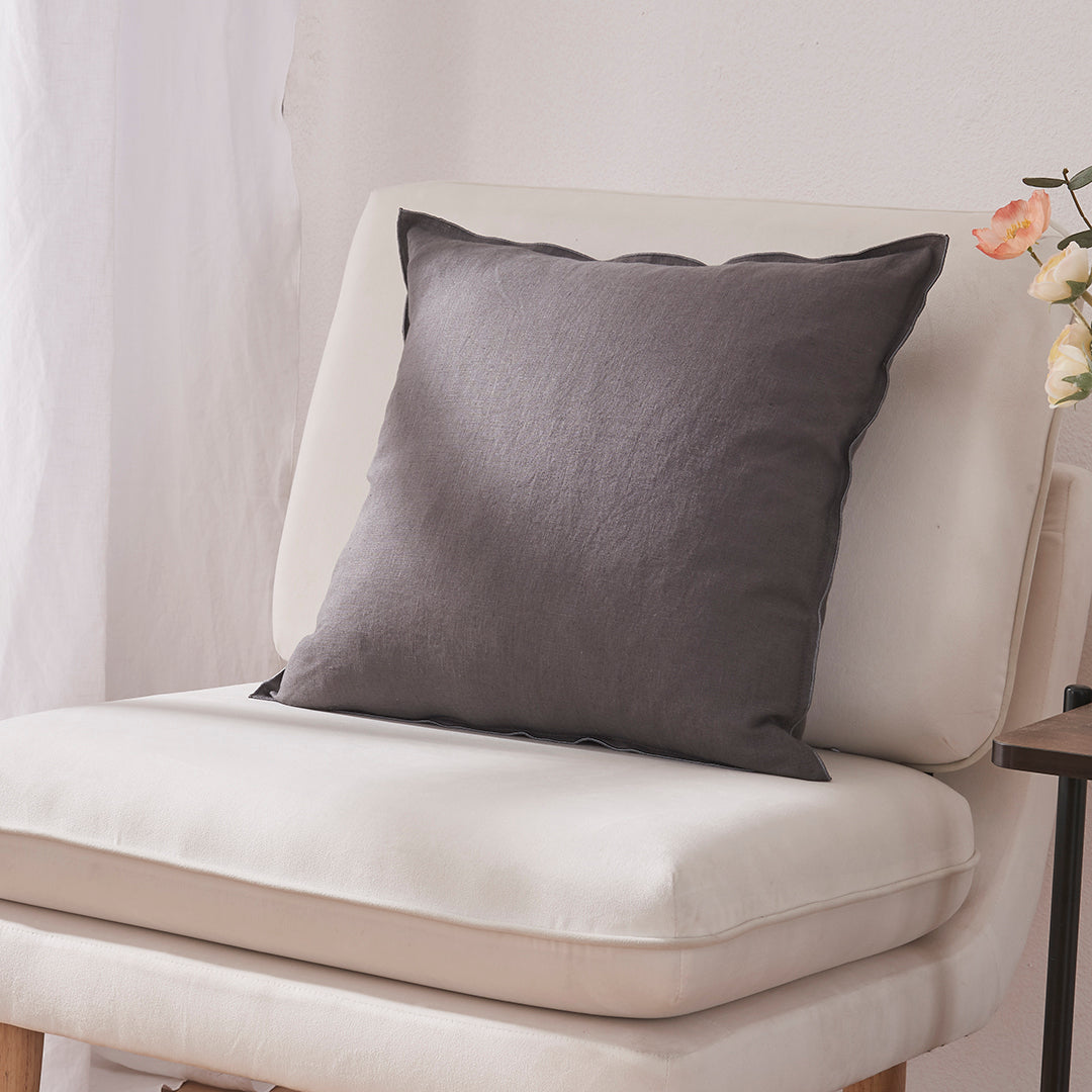 Lead Gray Pillow Cushion Cover with Embroidered Edge on Chair