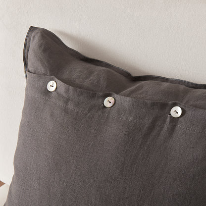 Mother of Pearl Buttons on Lead Gray Cushion Cover with Embroidered Edge