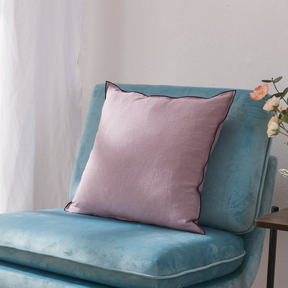 Linen Lilac Pillow Cover with Embroidered Edge