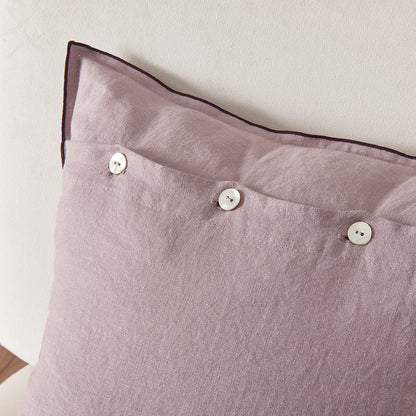 Mother of Pearl Buttons on Lilac Linen Cushion Cover