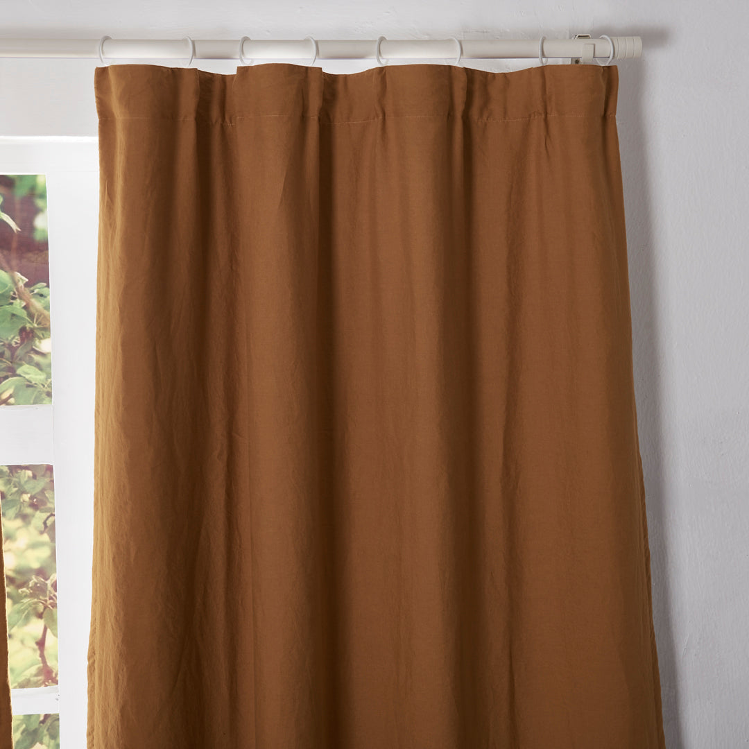 Mustard Yellow Linen Drapery With Cotton Lining Hung with Curtain Rings