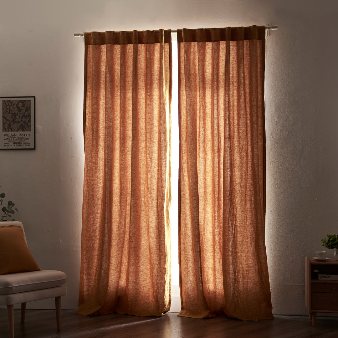 Closed Mustard Yellow Linen Curtains With Cotton Lining