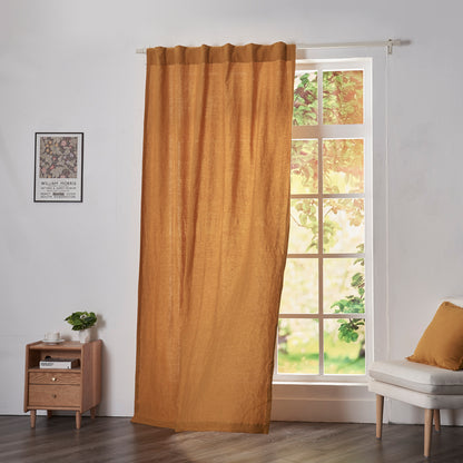 Mustard Linen Curtain With Back Tab