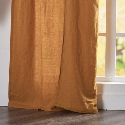 Hem of Mustard Yellow Linen Curtain