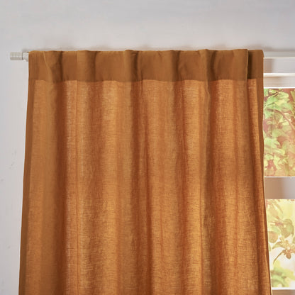 Back Tab Top of Mustard Yellow Linen Curtain