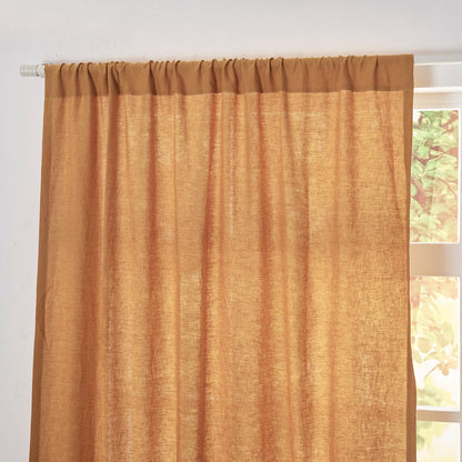 Rod Pocket Top of Mustard Yellow Linen Drapes