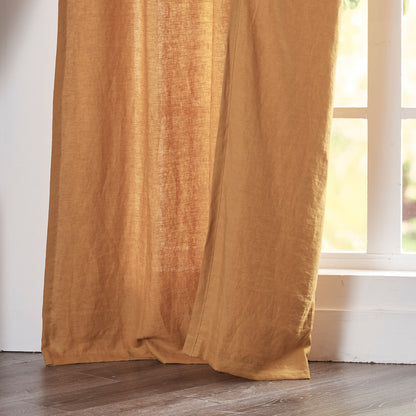 Hem of Mustard Yellow Linen Curtain With Rod Pocket