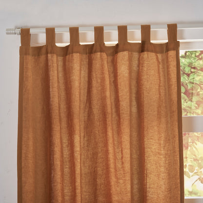 Tab Top of Mustard Yellow Linen Curtain