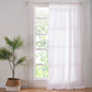 White Linen Curtain with Mustard Yellow Embroidered Edge on Window