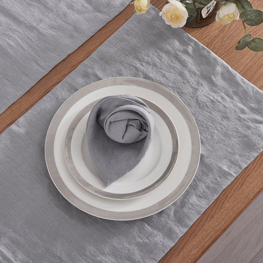 100% Linen Alloy Gray Plain Napkin Set on Dinner Table